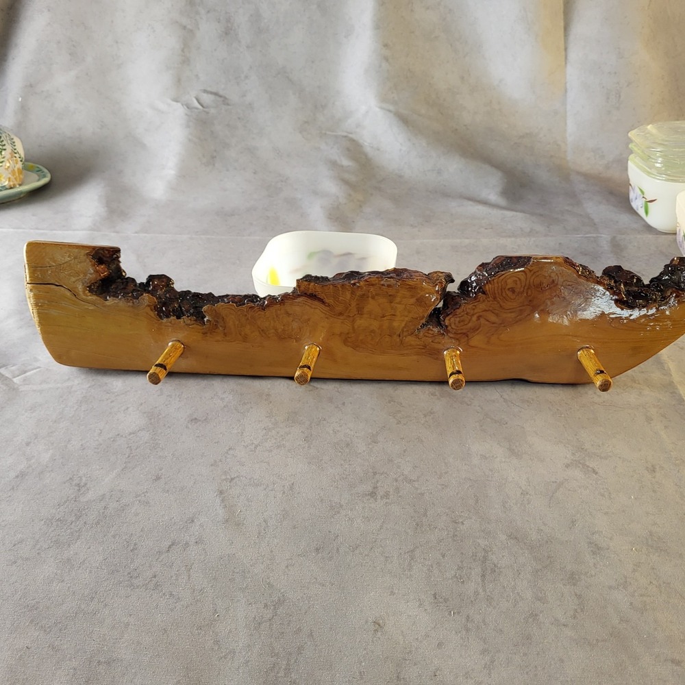 18.5"L Live Edge Wood Key Rack Wall Hanging 4 Hooks